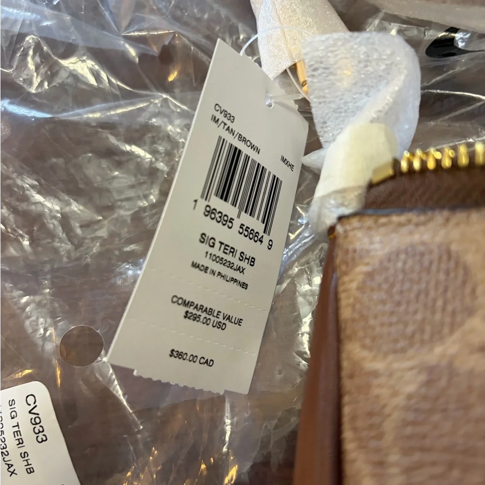 Coach Teri Shoulder Crossbody Bag In Signature Canvas/Tan/Brown CV933 NWT